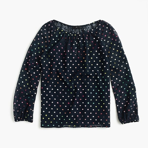 J. Crew Tops - JCrew popover Navy Colorful dot chiffon Sheer XXL